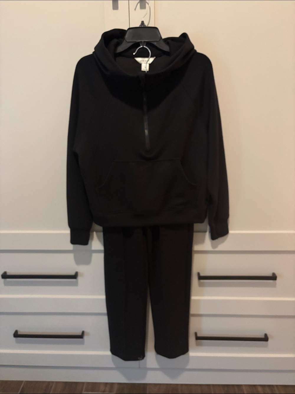 Women's Black Half-Zip Hoodie & Jogger Set